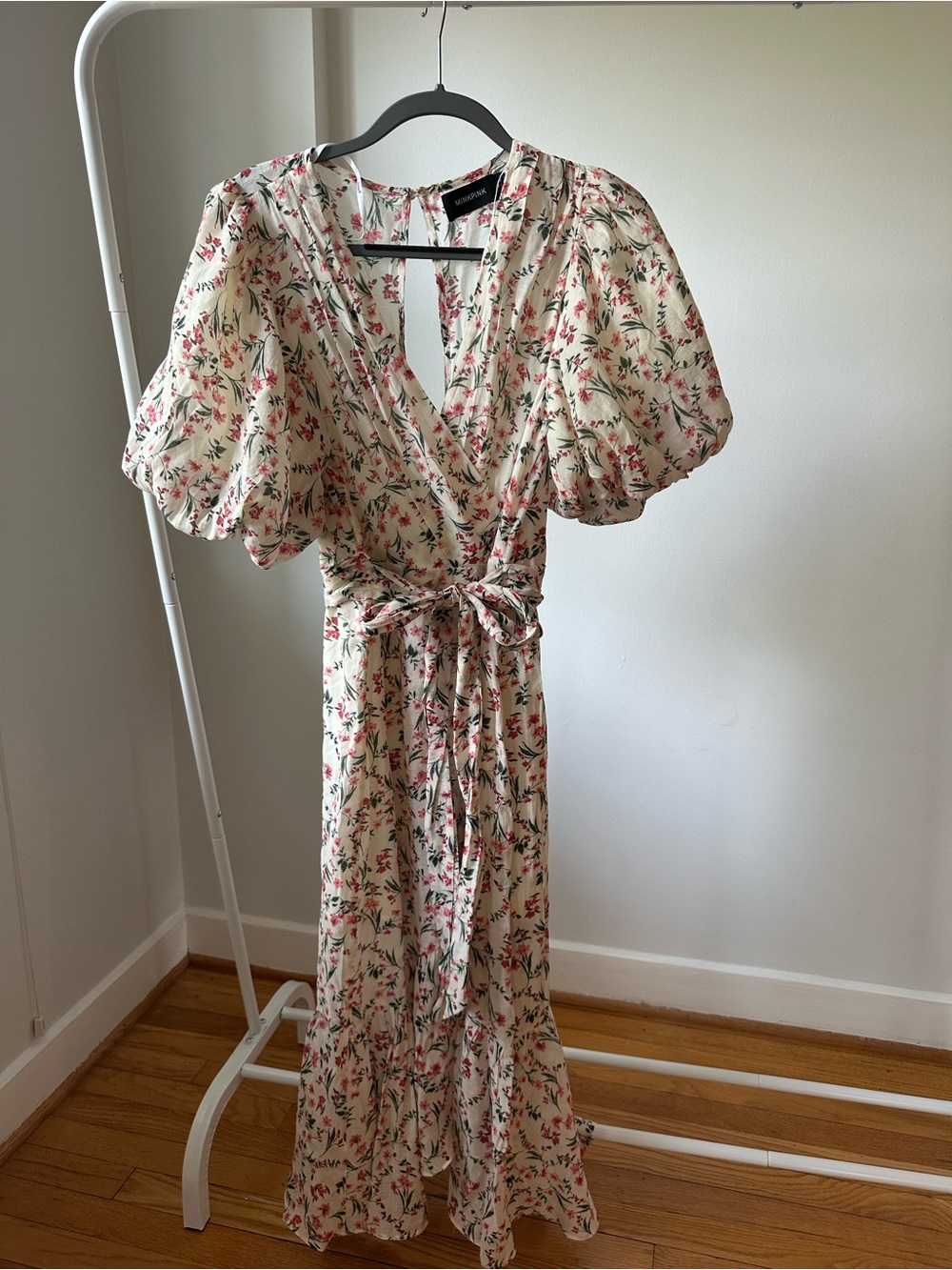 MINKPINK Cream Maxi Dress with Pink & Green Floral Print